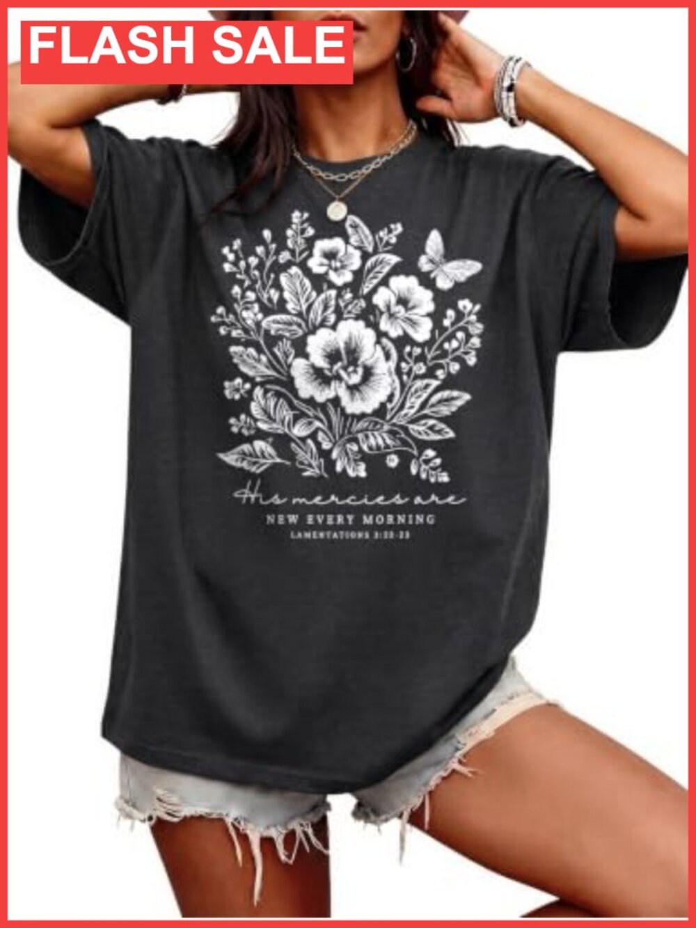 Oversized Graphic Tee Women Summer Floral Crew Neck Short Sleeve T-Shirt